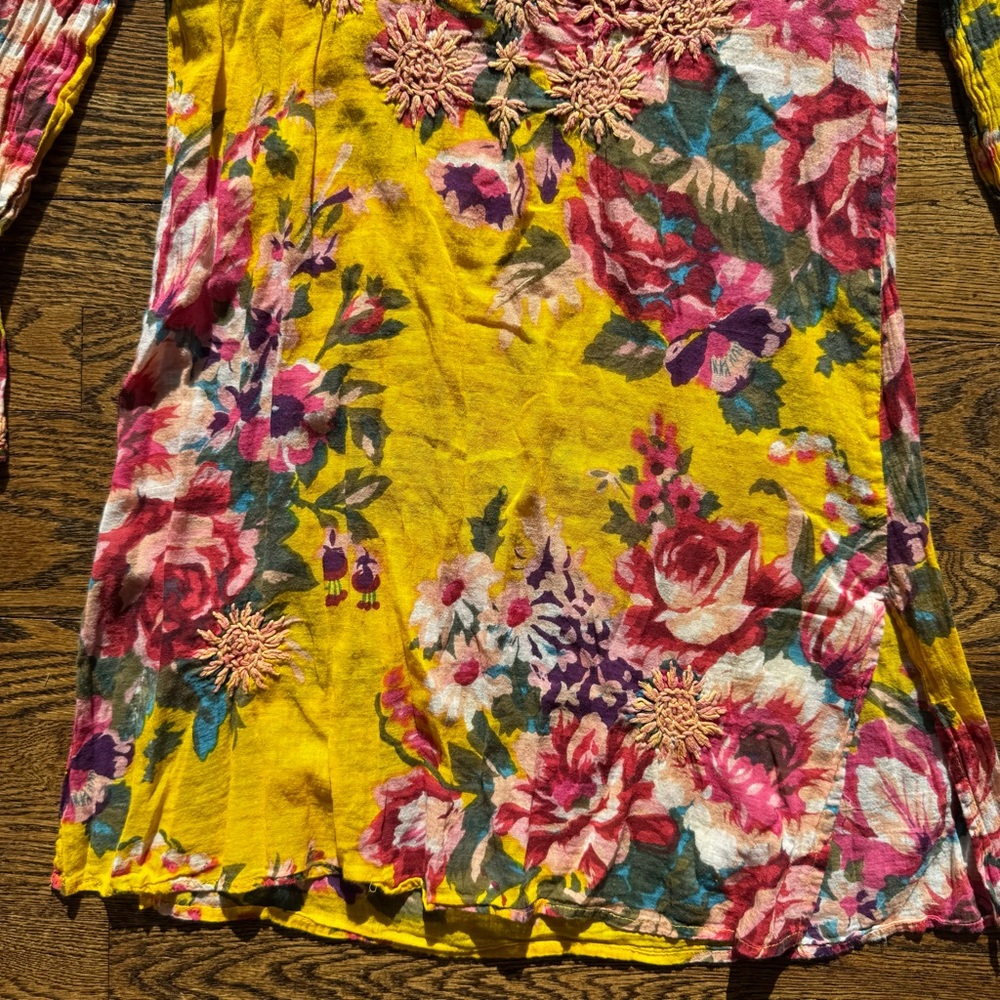 Simi 100% Cotton Floral Print Embroidered Detail Dress Cover Up S - Picture 6 of 10